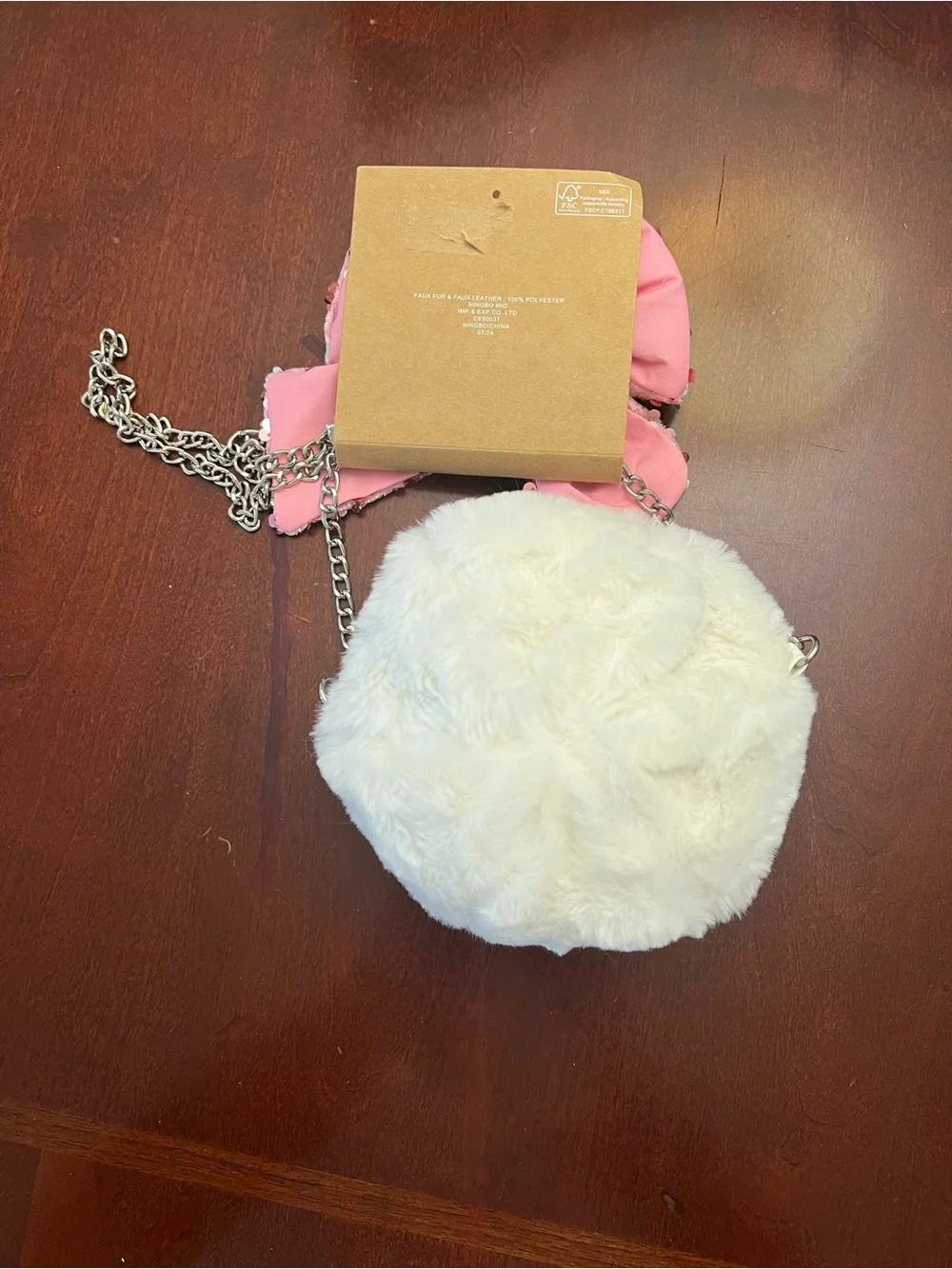 cupcakes & cashmere Pink Sequin Bow Hair Clip with Cream Plush Snowball Bag